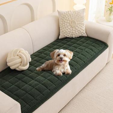 Imagem de MEETSKY Capa de sofá para sofá com 2 almofadas, antiderrapante, lavável, protetor de sofá para cães, tapetes macios para sofás, 70 x 180 cm, verde musgo