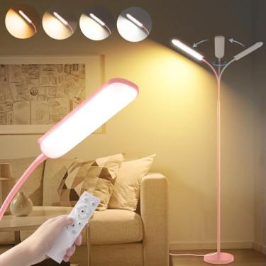 Imagem de marctronic Luminária de piso de LED rosa, luminária de chão brilhante de 18 W 1800 LM com controle remoto e funciona com plugue inteligente, luz de leitura regulável para cuidados com os olhos