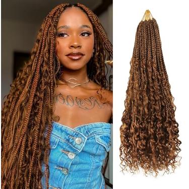 Imagem de Vustbeauty Boho Box Braids Crochet Hair, 9 pacotes, 61 cm, pontas encaracoladas, sintético, extensão de cabelo Bohemian Braids