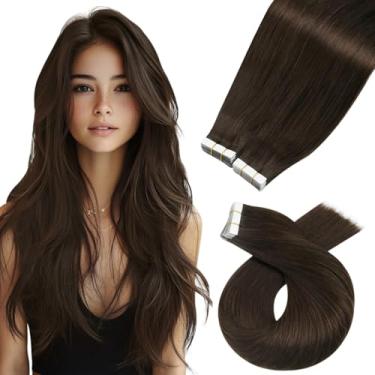 Imagem de Moresoo Extensões de cabelo humano de 61 cm 100 g fita adesiva marrom em extensões para mulheres 40 peças de extensões de cabelo longo fita na moda marrom escuro cor #4