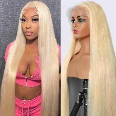 Imagem de Peruca frontal 613 de cabelo humano, 33 x 15 cm transparente HD loiro peruca frontal cabelo humano pré-arrancado para mulheres densidade 200 613 peruca loira lisa cabelo humano linha do cabelo natural