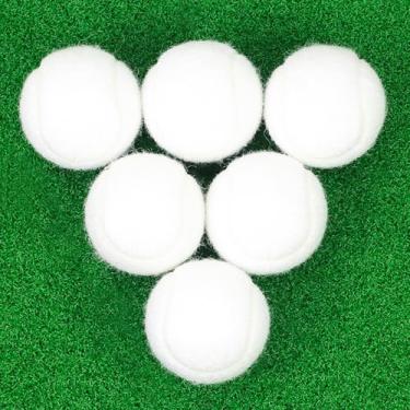 Imagem de Bolas de tênis, pacote com 6 bolas de tênis de alta elasticidade com bolsa de malha, ideal para iniciantes, bolas de brincar de exercícios para cães de estimação (brancas)