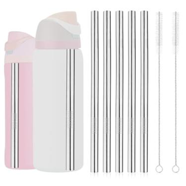 Imagem de 5 canudos de metal para Owala, substituição de canudo de garrafa de água de aço inoxidável durável com 2 escovas de limpeza para garrafa de água Owala 680 g/947 ml