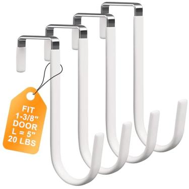 Imagem de Pacote com 4 ganchos sobre a porta – cabide de porta revestido de borracha para pendurar roupas, casacos, toalhas, bolsas – sem furadeira sobre a porta, ganchos para pendurar, itens essenciais de