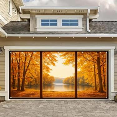 Imagem de HOMETITUTE Faixa de porta de garagem vista para o lago outono 4 x 1,8 m cenário de outono cenário cenário cenário de ação de graças decoração sazonal capa de porta decorações suspensas interior
