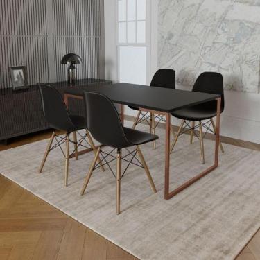 Imagem de Mesa Industrial Base Ferro Cobre Tampo 137X90 Preto 4 Cadeiras Madeira