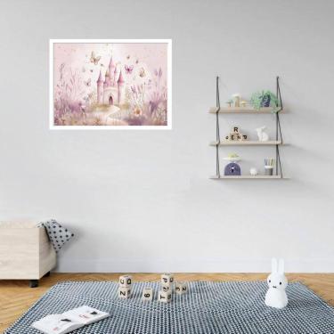 Imagem de Quadro Decorativo Castelo Borboletas Rosa - 50X70Cm