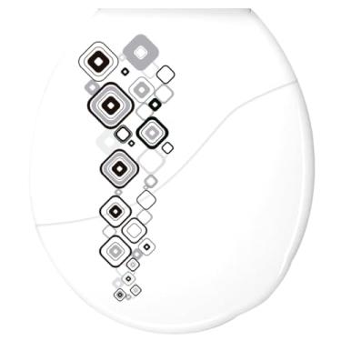 Imagem de Assento Tampa Sanitário Para Banheiro Almofadado Bellart Decorado Quadra Branco Com Dimensão 449,2 x 385,3 x 41,5mm Durín