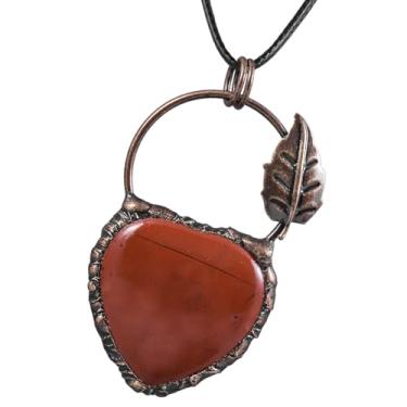 Imagem de TUMBEELLUWA Colares de cristal em forma de coração, colar de cobre vermelho antigo, vintage, retrô, joia do amor, presente de dia dos namorados para mulheres e homens, Jaspe vermelho, Pedra jaspe