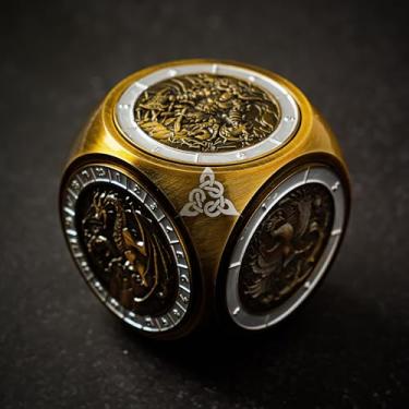 Imagem de Lord of The Dice - 6in1 Metal Dice Cube Spinner That Contain a polyhedral dice Set for DND Dungeons and Dragons, Call of Cthulhu, Tabletop RPG, and Other TRPG Games (Gold Inked Silver)