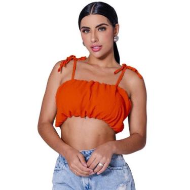 Imagem de Top cropped faixa bufante com bojo e alças de amarração ou sem alças d