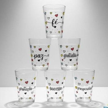 Imagem de kit Jogo 6 copos Americanos Vidro180ml Frases Motivacionais - Antilope