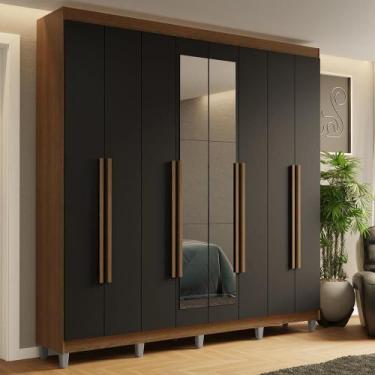 Imagem de Guarda-Roupa Casal com Pés 8 Portas Batentes com Espelho Rustic/Preto/