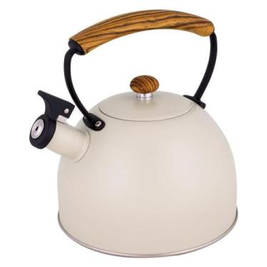 Imagem de Chaleira Inox Vintage Branca 3 Litros Apito Cabo Madeira Mor