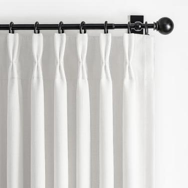 Imagem de Cortinas brancas plissadas de 213 cm de comprimento para sala de estar, cortina e cortinas modernas 100% blackout natural de linho viral para janelas de 203 cm de comprimento, conjunto de 2 painéis