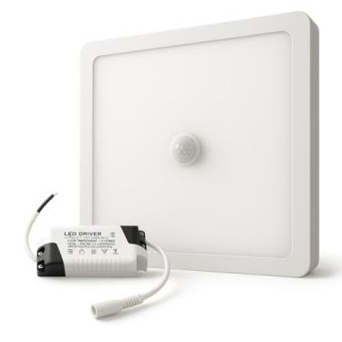 Imagem de Plafon de LED Quadrado Sobrepor com Sensor de Presença 18W 110v e 220v 6500K Branco Frio e Iluminação Automática