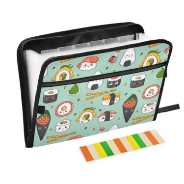 Imagem de Pastas de arquivo de sushi Kawaii, pastas de plástico com 13 bolsos, pasta expansível para documentos, escola, estudantes, escritório, pasta de estética com etiquetas tamanho A4 carta