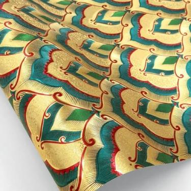 Imagem de ESSMOKO Papel de parede Buddhist Hall folha dourada refletiva PVC papel de parede não autoadesivo amarelo nuvem auspiciosa sala de estar adesivo de teto dourado ciano 53 * 950 cm