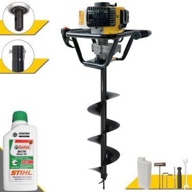 Imagem de Perfurador de Solo Profissional Lynus PSL517 À Gasolina 52cc 1,8HP de Potência 9.000rpm + Broca 80X20cm Para Construção Civil + ÓLEO STIHL 2T