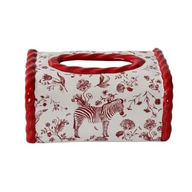 Imagem de Porta-lenços criativo para casa caixa de papel toalha sala de estar caixa de gaveta de cerâmica quadrada suporte de caixa de lenços (vermelho)