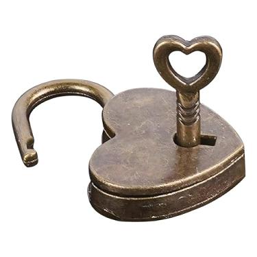 Imagem de Cadeado de coração de latão antigo, mini cadeado antifurto em forma, estojo de viagem com chaveiro, cadeado marrom para bagagem, cadeado vintage para caixas de lembrança, chaves decorativas