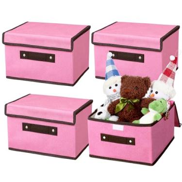 Imagem de CHENGU 4 caixas de armazenamento rosa com tampa de tecido, caixa organizadora de roupas de boneca, cesta organizadora empilhável com alças, placa de plástico PP, cubos com tampa dobrável, recipiente
