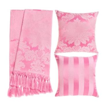 Imagem de Kit 1 Manta Xale para Sofá e Poltronas Em Tecido Jacquard 2 Capas De Almofada (Rosa Bebê,1 Manta - 2 Capas)