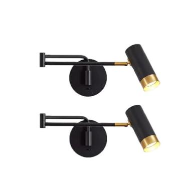 Imagem de Luminária de parede com braço articulado branco/preto, luminária de parede giratória de 350° ao lado da leitura com interruptor liga/desliga, moderno, flexível, ajustável, para cabeceira de