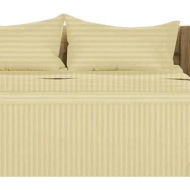 Imagem de Jogo de cama de luxo 4 peças premium de qualidade de hotel, macio e macio, tamanho king - bolso profundo de 45,7 cm 100% algodão egípcio 800 fios - listras marfim