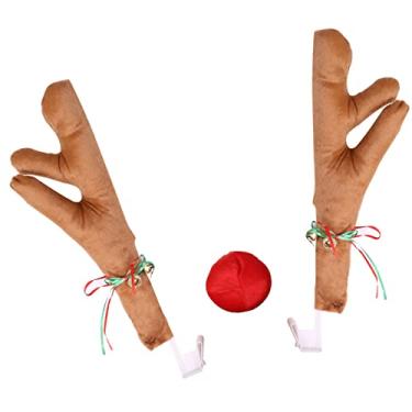 Imagem de aqxreight Carro Chifres de Rena Nariz Conjunto Bonito Engraçado Conjunto de Carro de Rena Com Sinos para Decoração de de Natal Marrom (Cáqui)
