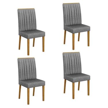 Imagem de Conjunto 4 Cadeiras para Sala de Jantar Pés em Madeira Maciça Mari Bege