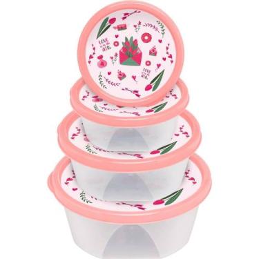 Imagem de Conjunto 4 Potes para Alimentos com Tampa Estampada Vedação Eficiente 