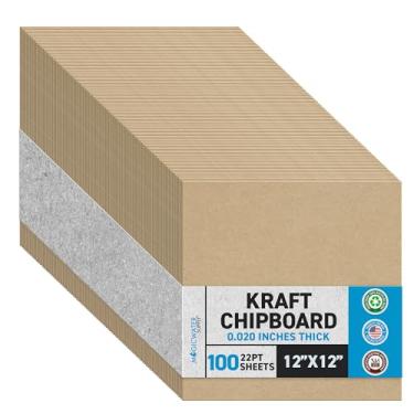 Imagem de 100 folhas de aglomerado de 30,5 x 30,5 cm - 22pt (ponto) papelão kraft marrom leve para álbum de recortes e moldura de quadro (0,022 calibrador de espessura) | MagicWater Supply