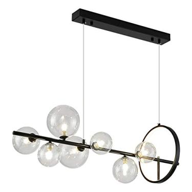 Imagem de FZGGWYHL Luminária de teto suspensa globo, luminária industrial vintage durante a iluminação, lustre de vidro de arte simples G9, lustre longo preto com sombra de vidro à prova de explosão para jantar