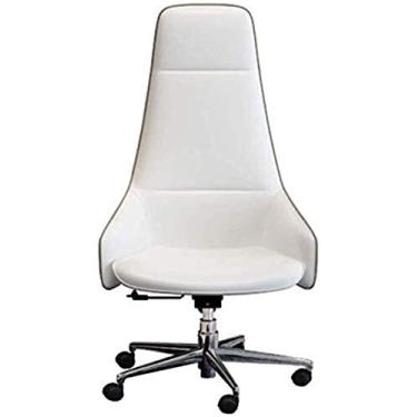 Imagem de UISLA Escritório ergonômico encosto alto escritório reclinável com apoio para os pés PU couro executivo computador secretária, tamanho: 52 x 50 x 110 cm, cor: branco