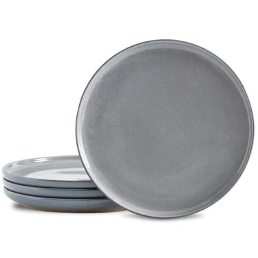Imagem de Hasense Conjunto de pratos de sobremesa de cerâmica – pratos premium de 20 cm, conjunto de 4 pratos cinza ideal para servir sobremesa, lanche ou legumes, pode ser lavado na lava-louças e no
