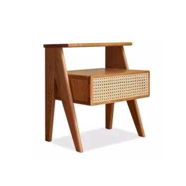 Imagem de Mesa de cabeceira de madeira maciça, mesa de cabeceira moderna de carvalho para armazenamento, quarto, mesa de cabeceira pequena (madeira de cerejeira)