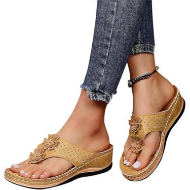 Imagem de Sandálias Ortopédicas Para Mulheres Verão Lindos Chinelos Confortáveis Com Suporte De Arco Antiderrapante Sandália Respirável Vintage Chinelo Casual Praia Dedo Aberto Slip On Wedg, 002, 36EU