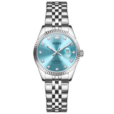 Imagem de OLEVS Relógio feminino prata para mulheres, vestido de diamante, relógios femininos para pulso pequeno, de aço inoxidável, à prova d'água, analógico, quartzo, data, elegante, relógio para mulheres