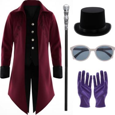 Imagem de Shihanee Fantasia de Halloween Steampunk Vintage Tailcoat Conjunto Adulto para Personagem do Filme Festa de Halloween Cosplay (M)