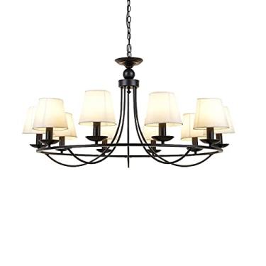 Imagem de YQSLQZZ Lustre americano vintage com sombra de tecido, luminária pendente francesa, iluminação decorativa semi embutida, para sala de estar, quarto, sala de jantar