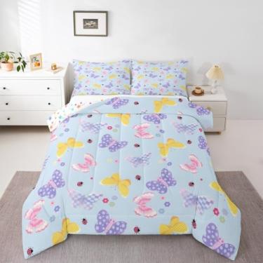 Imagem de Feelyou Conjunto de cama com estampa de borboleta, macio, para meninos e meninas, solteiro, floral, edredom de microfibra, jardim, decoração de quarto, 2 peças com 1 fronha