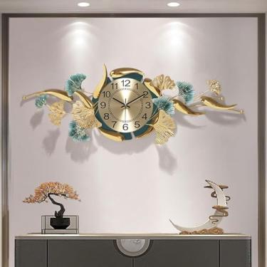 Imagem de WYUYIWH Relógio de parede de arte moderna relógio de parede folha de ginkgo, relógio de parede de metal silencioso sem tique-taque para sala de estar, quarto, escritório, decoração de casa (B)