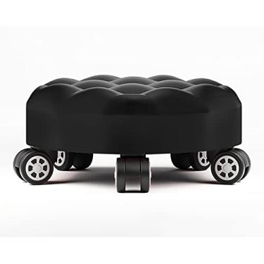 Imagem de Banqueta com rodas e assento baixo de couro sintético com 5 rodas universais para casa, escritório, ginástica, pedicure e pintura, tamborete redondo com rodas, cor preta 1 (preto)