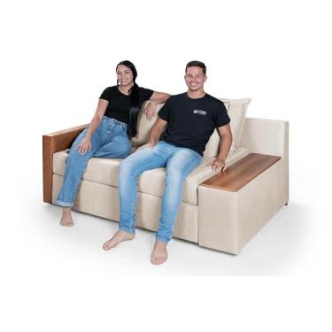 Imagem de Sofá Cama Panamá Chenile Pompéia Aveludado Composê com Baú Casal 2 Lugares (Creme 203/856)