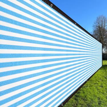 Imagem de HARFINGTON Fence Privacy Screen 4 m x 4 m (16 Sqft) Cobertura de pano de sombra de malha de cerca cobertura de rede de sombra para varanda exterior deck quintal planta de varanda, azul branco