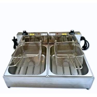 Imagem de Fritadeira elétrica Industrial 10 litros de batata pastel 2 Cubas de 5 litros cada Cuba inox, Salgados porções batatas(220V-3000W)