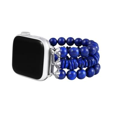 Imagem de Cape Diablo Pulseira feminina para relógio inteligente - pulseira de pedra preciosa feita à mão - compatível com Apple Faces de 38 mm-45 mm (safira oceânica, pequena - serve em pulsos de 14,5 a 16,8
