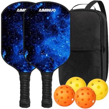 Imagem de AIMINUO Pás de pickleball, conjunto de remo de bola de pickle de fibra de carbono, pás leves de 16 mm para homens, mulheres e crianças em ambientes internos e externos, azul nebulosa sonhadora