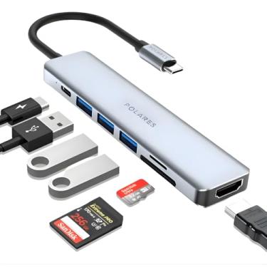 Imagem de Hub USB-C e USB-A 3.0, Adaptador 7 em 1, Portátil, Veloz e Multifuncional Para Computadores, Smartphones, Notebooks, Macbooks, Tablets e PC.